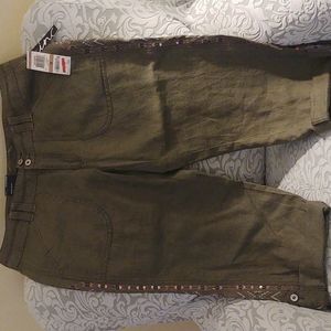 Boho Escape 100% Linen Army Green Embellished Pants